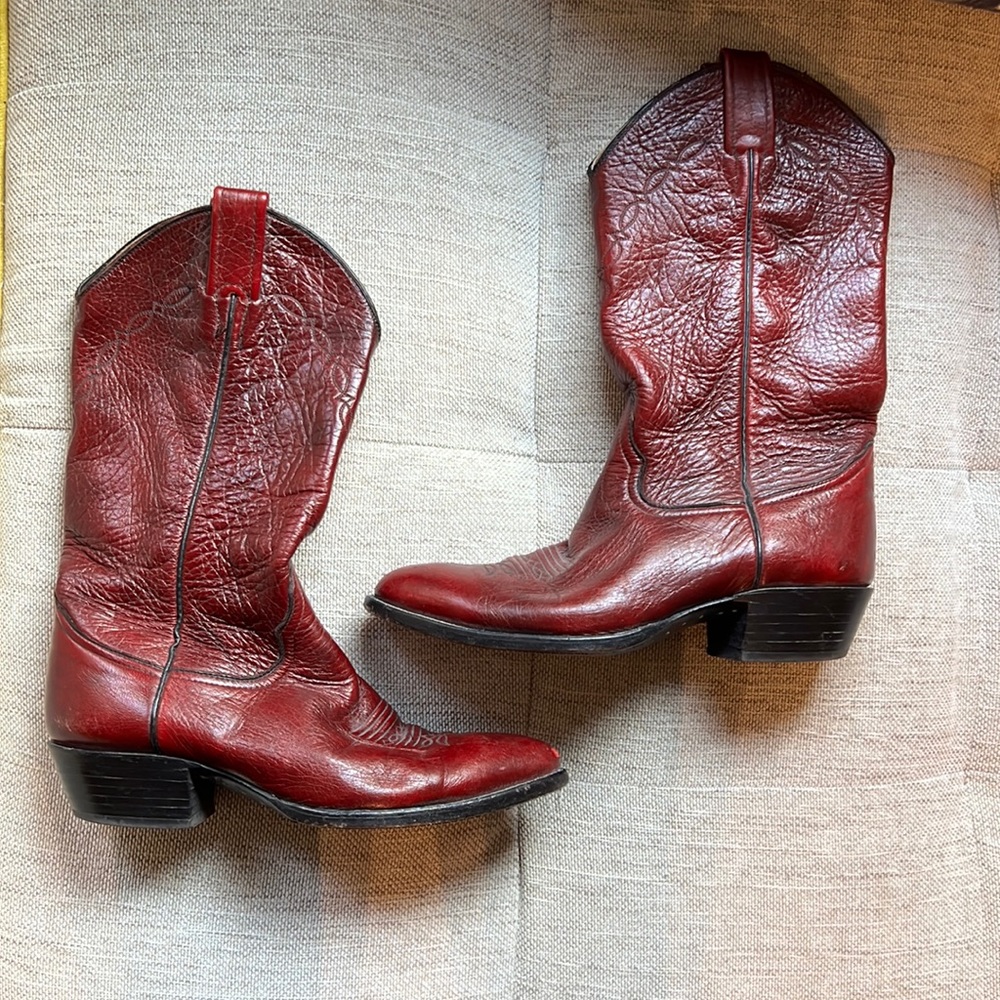 Larry Mahan Red Leather Western Heeled Boots